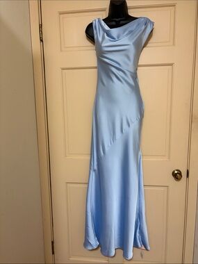 SHEIN Light Blue Satin Cowl-Neck Maxi Dress